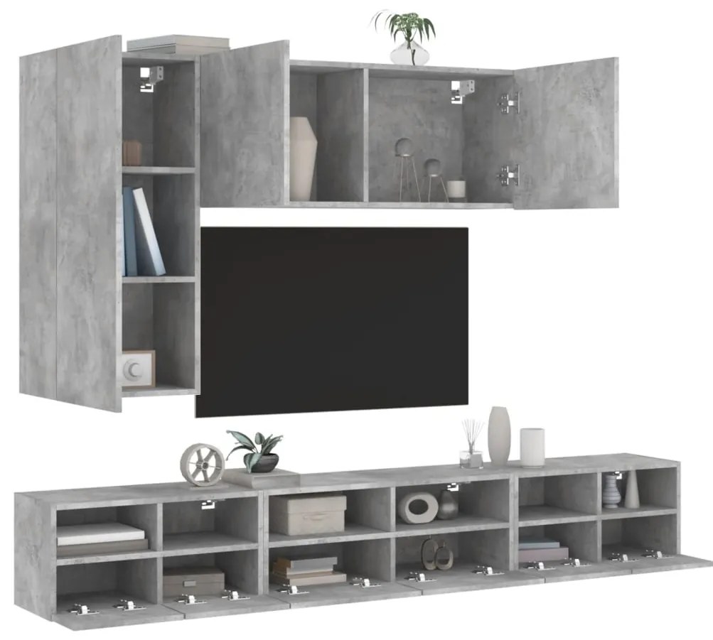 vidaXL 5 pcs móveis de parede p/ TV derivados de madeira cinza cimento