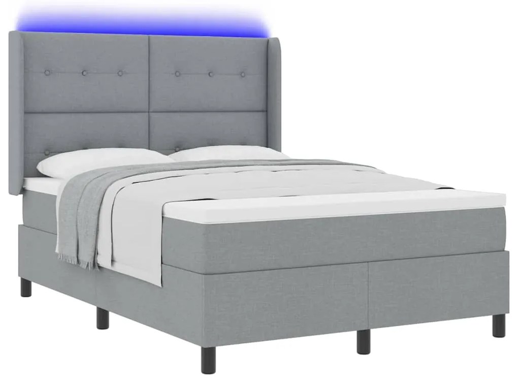 Cama Box com Colchão e Luz LED Cinza Claro 160x200 cm Tecido