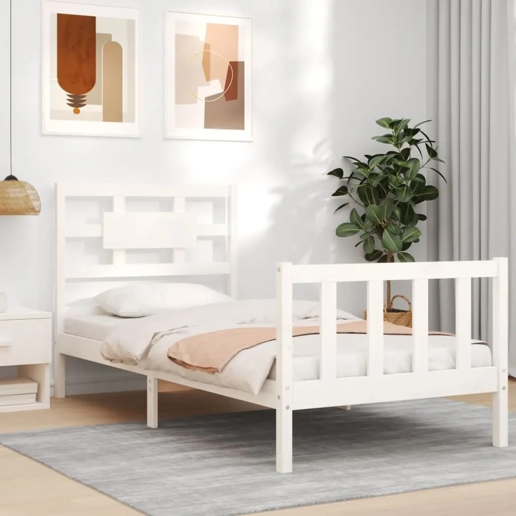 Cama sem colchão 90x200 cm madeira de pinho maciça branco