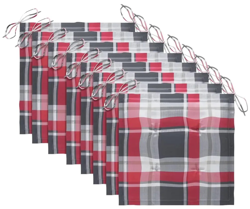 Cadeiras de jardim c/ almofadões xadrez vermelho 8 pcs teca