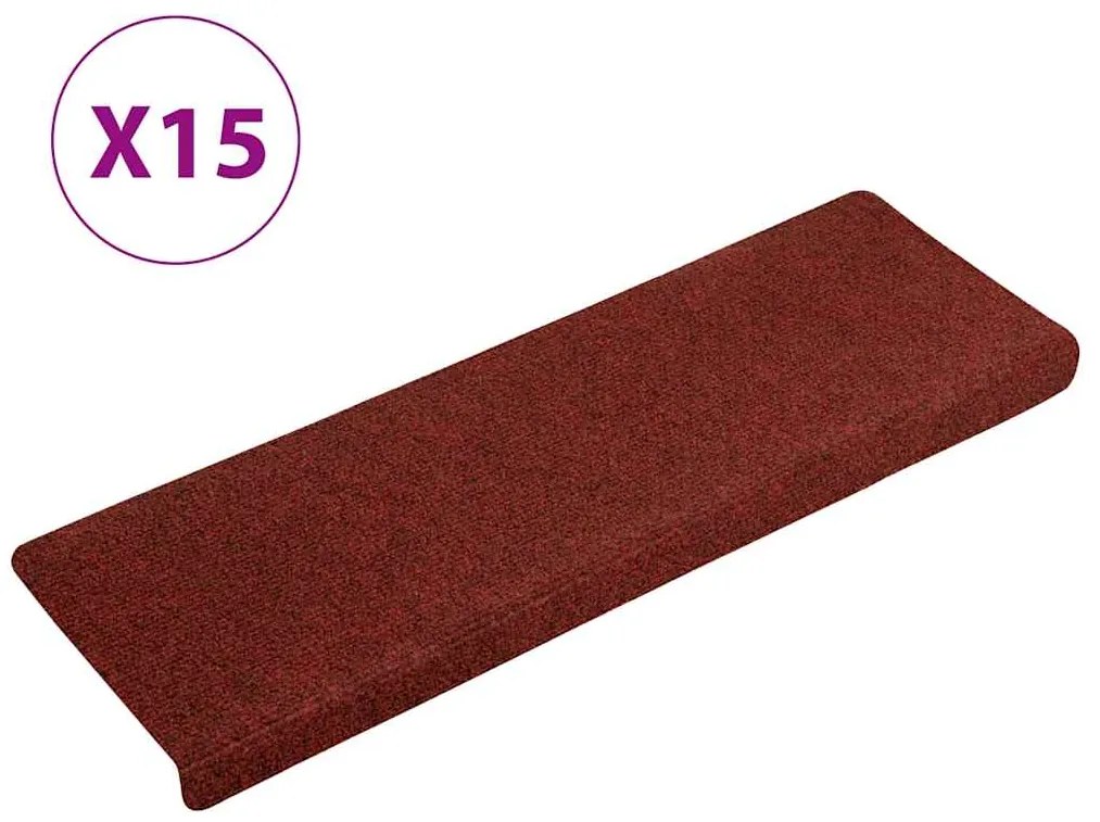 Tapetes de escada 15 pcs 65x21x4 cm tecido agulhado vermelho