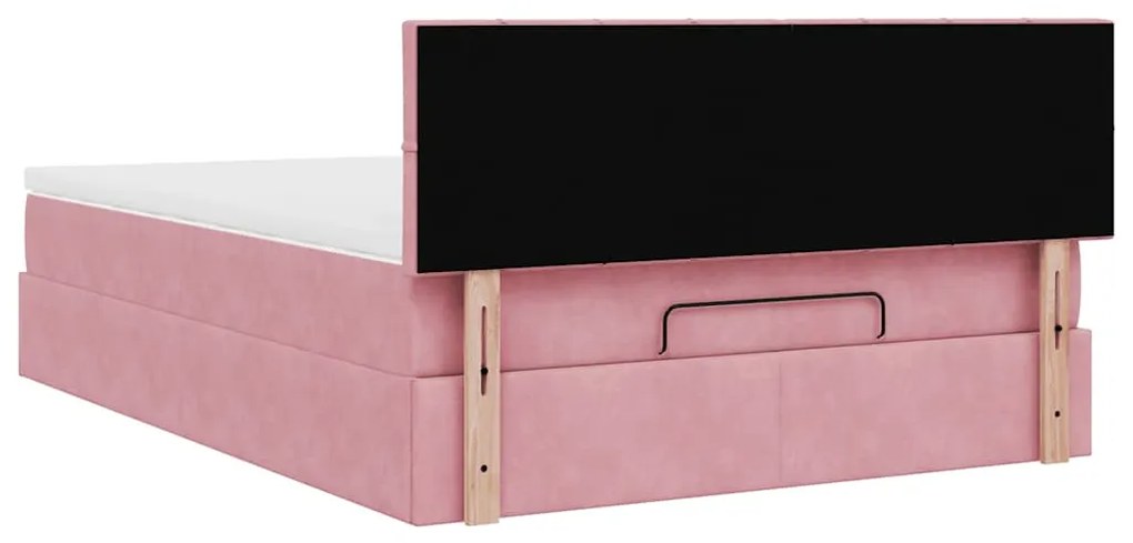 Estrutura de cama otomana com colchão 140x190 cm veludo rosa