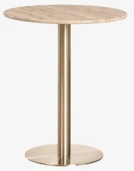 Mesa De Bar Redonda Em Pedra Natural Xiren Ø70 Cm & Travertino & Ouro Escovado - Sklum