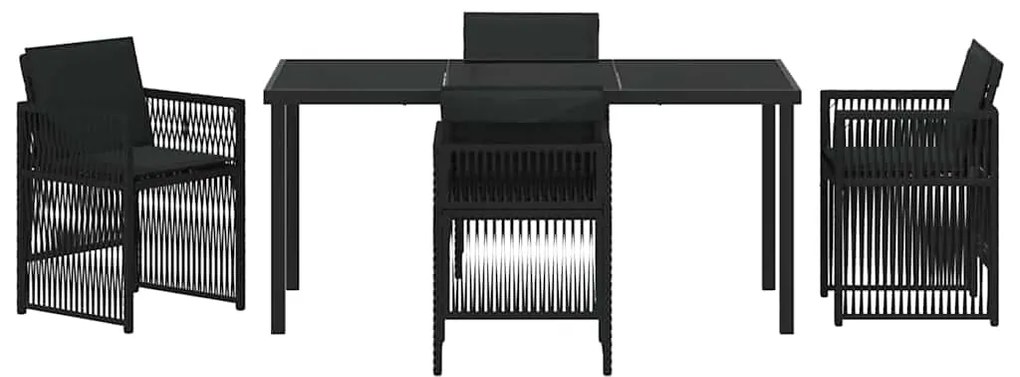 Conjunto de Jantar de Jardim de 5 Peças com Almofadas Pretas e Rattan