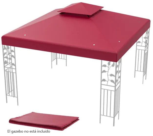 Toldo substituição para pérgula duplo 300 x 300 cm Poliéster Pátio Pavilhão Toldo com fivelas de alumínio Vermelho