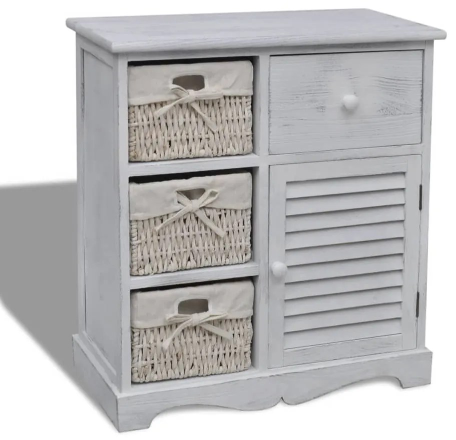 240794 vidaXL Armário de madeira com 3 cestos do lado esquerdo branco