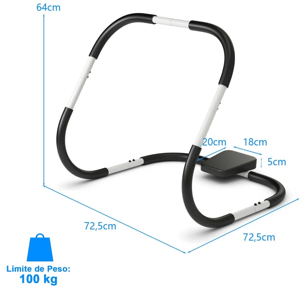 Treinador de tapete AB ergonômico portátil com apoio de cabeça acolchoado para fitness 72,5 x 72,5 x 64 cm branco