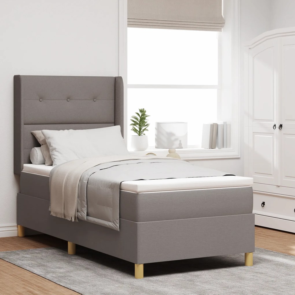 Cama Box Spring com Colchão Taupe 100x200 cm Tecido
