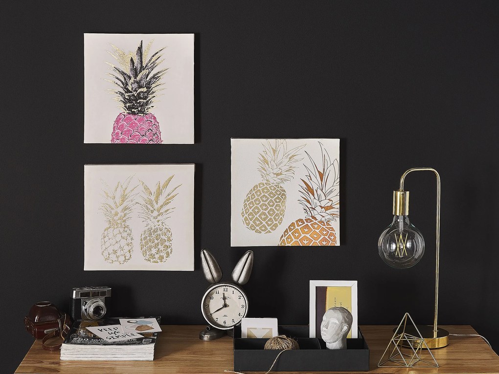 Conjunto de 3 quadros em tela 30 x 30 cm rosa e dourado APESIKA Beliani