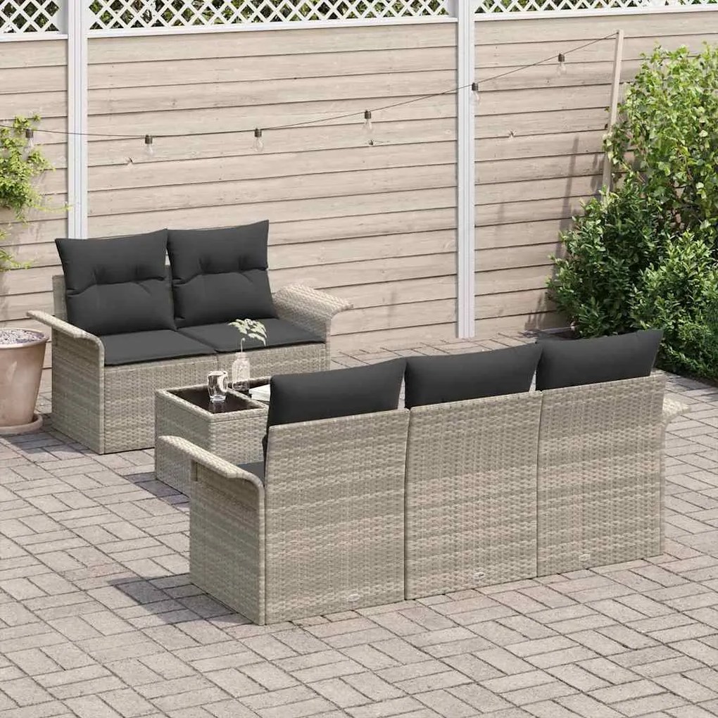 Conjunto de Sofá para Jardim com 6 Peças e Almofadas de Rattan Poly Ci