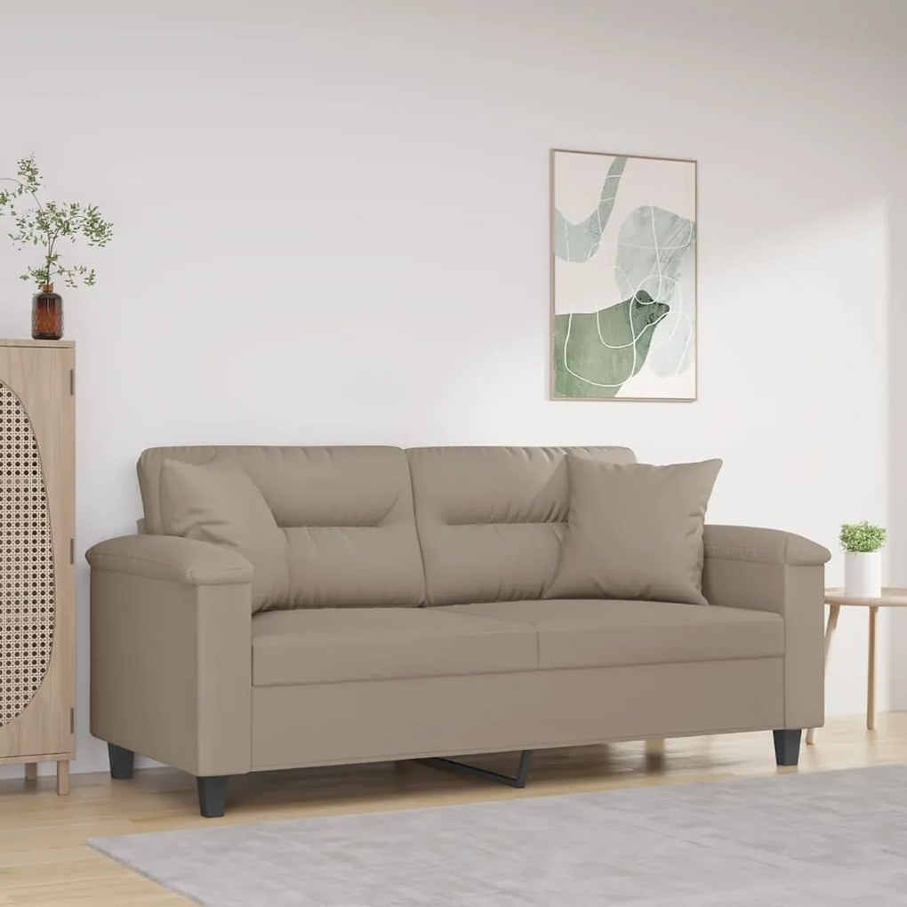 Sofá 2 lugares c/ almofadas 140 cm microfibra cinza-acastanhado