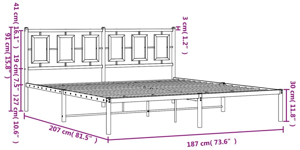 Estrutura de cama com cabeceira 180x200 cm metal branco