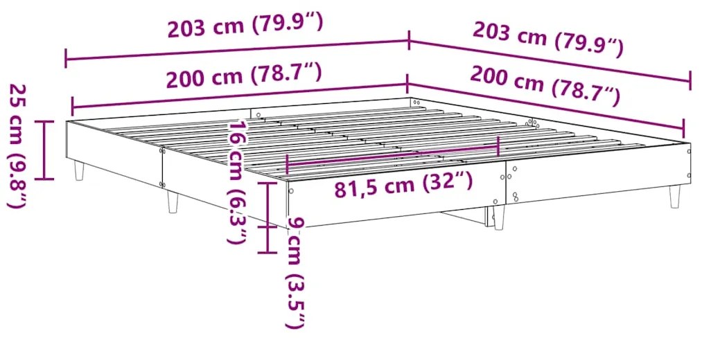 Estrutura de cama sem colchão 200x200 cm cinzento sonoma