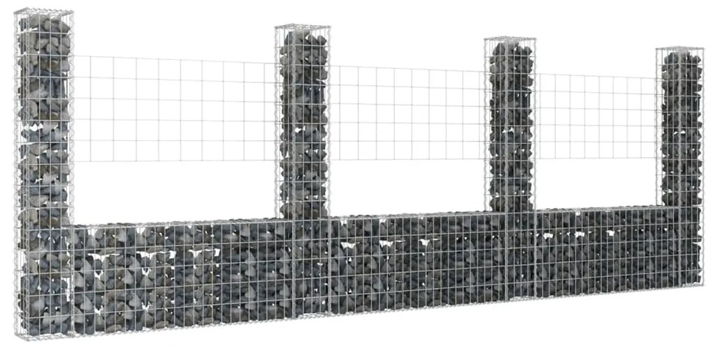 vidaXL Cesto gabião em forma de U c/ 4 postes 380x20x150 cm ferro