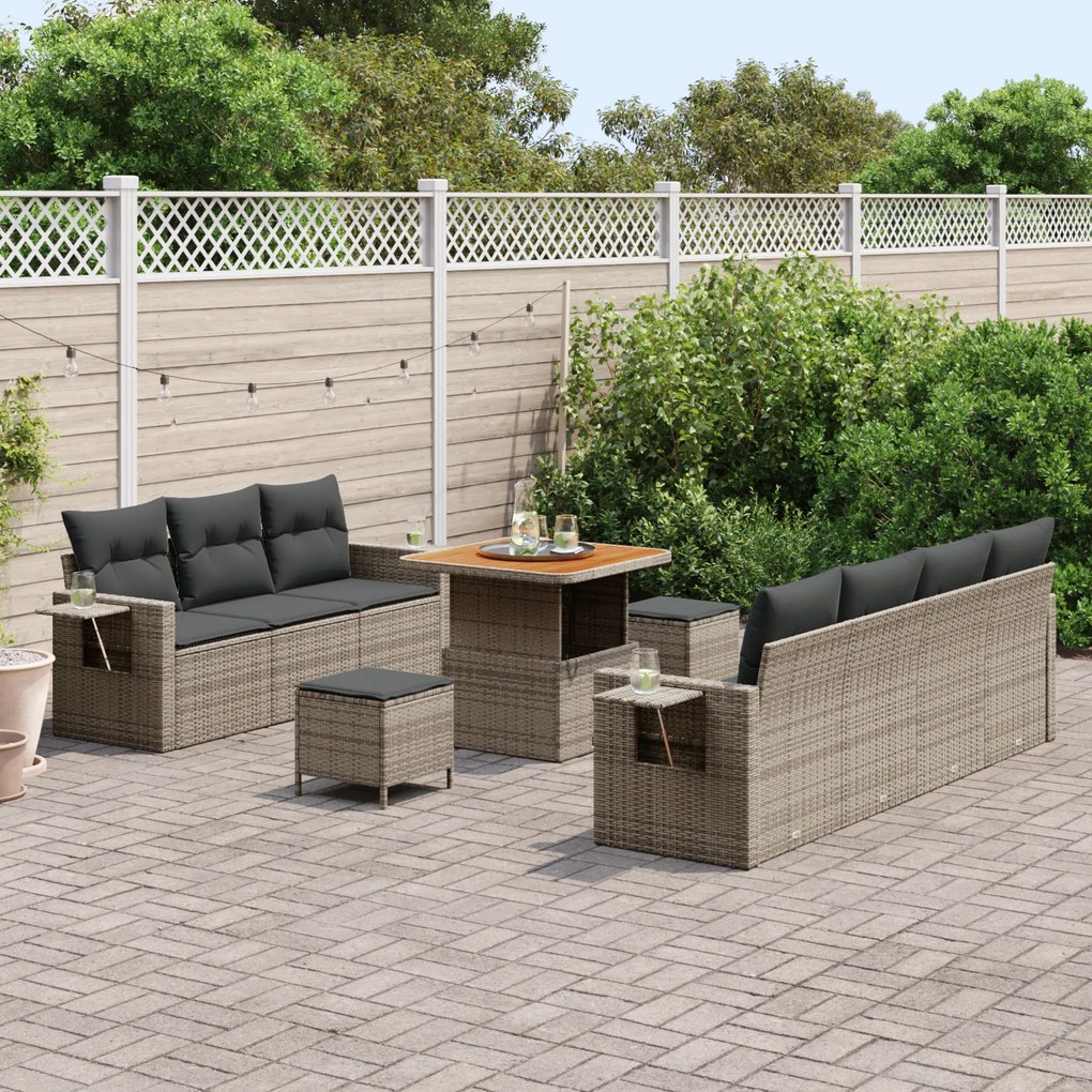 Conjunto de Sofá de Jardim vidaXL de 10 Peças com Almofadas Cinza Ratt