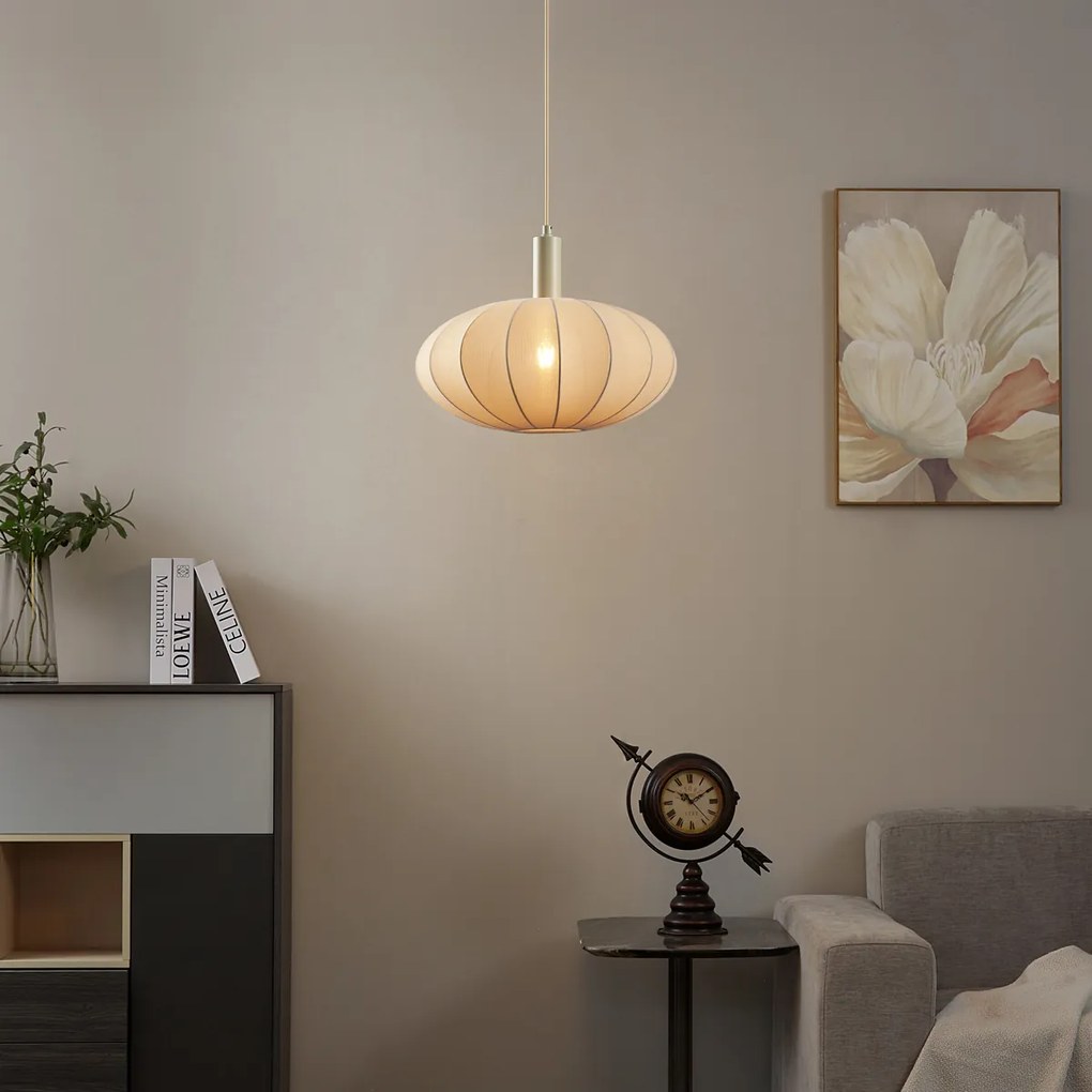 Candeeiro suspenso Japandi bege com abajur de tecido - Bida