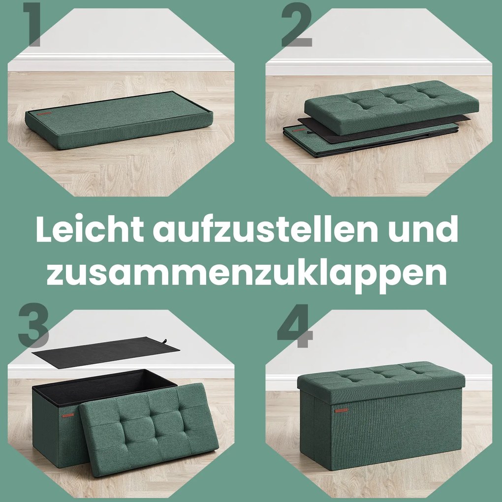 Banco com espaço de arrumação, banco-cama 38,1 x 76,1 x 38,1 cm Verde