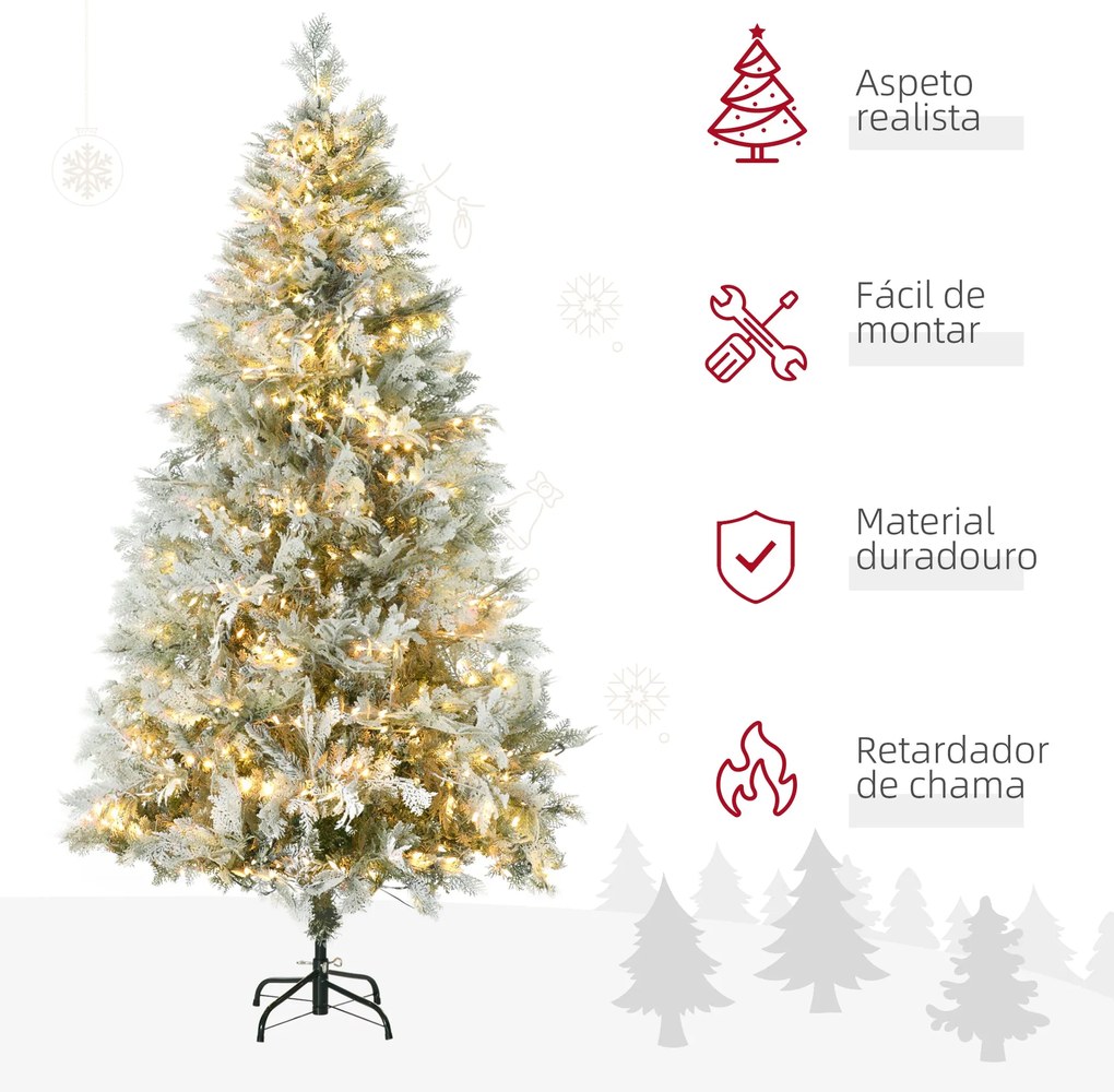 HOMCOM Árvore de Natal Artificial 180 cm com 300 Luzes LED Brancas Que