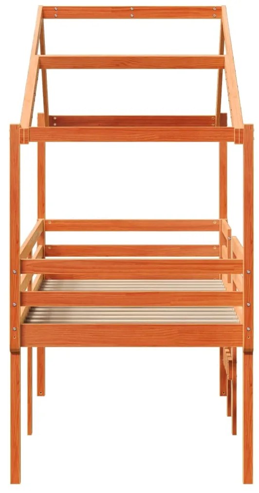 Cama alta com telhado 90x190 cm pinho maciço castanho-mel