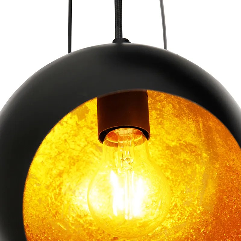 Candeeiro de suspensão preto com interior dourado 7-luzes - Crooked Cluster Moderno