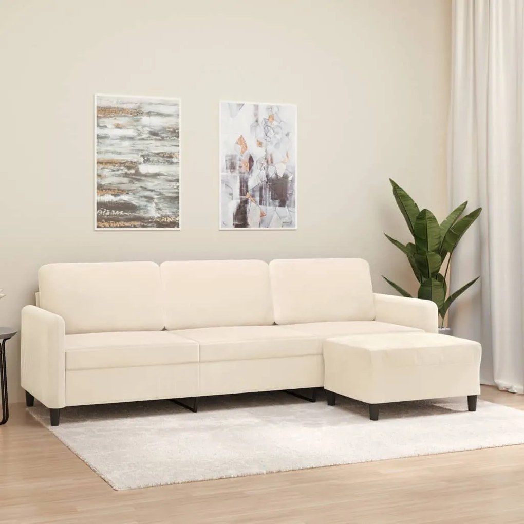 vidaXL Sofá de 3 lugares com apoio de pés 210 cm veludo cor creme
