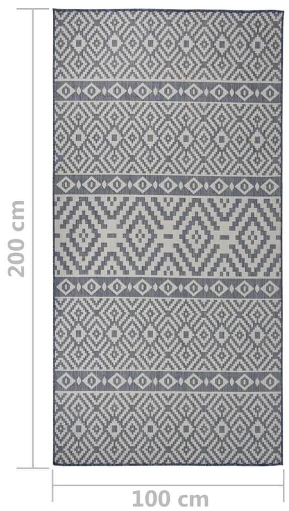 Tapete de tecido plano para exterior 100x200 cm riscas azuis