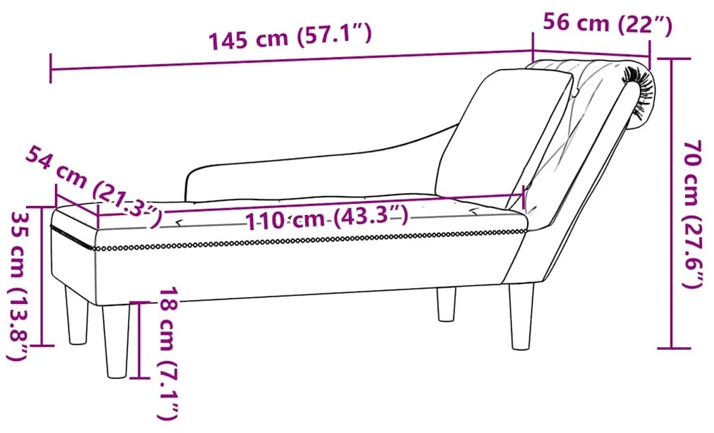 Chaise lounge c/ almofada/apoio braços direito couro artificial