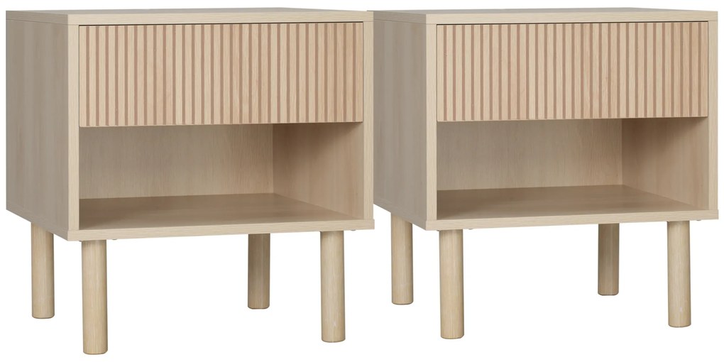 HOMCOM Conjunto de 2 Mesas de Cabeceira Mesa de Cabeceira com Gavetas e Prateleiras Estilo Moderno 47x47x50 cm Madeira Natural | Aosom Portugal
