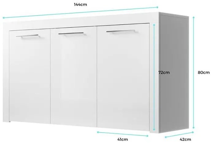 Aparador Neyla de 144cm - Branco/Cinzento Brilhante - Design Moderno
