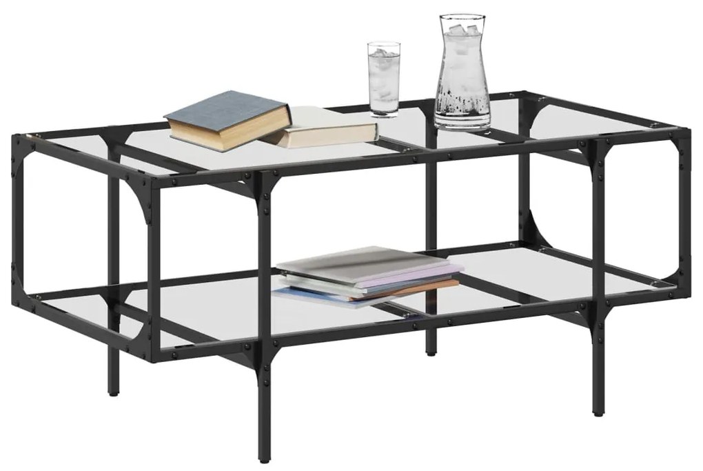 Mesa de centro c/ topo em vidro transparente 98,5x50x45 cm aço