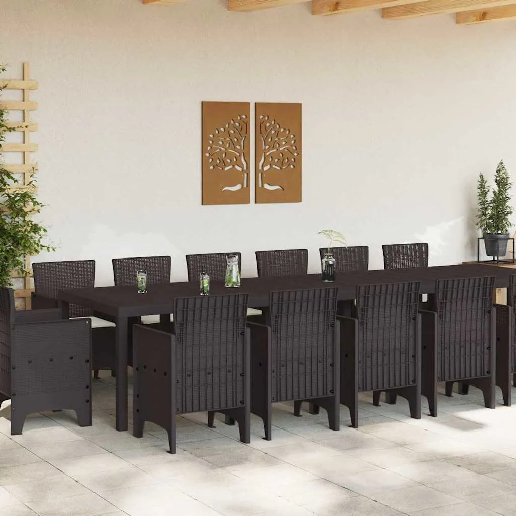 Conjunto de Jantar para Jardim 15 pcs Castanho Largo
