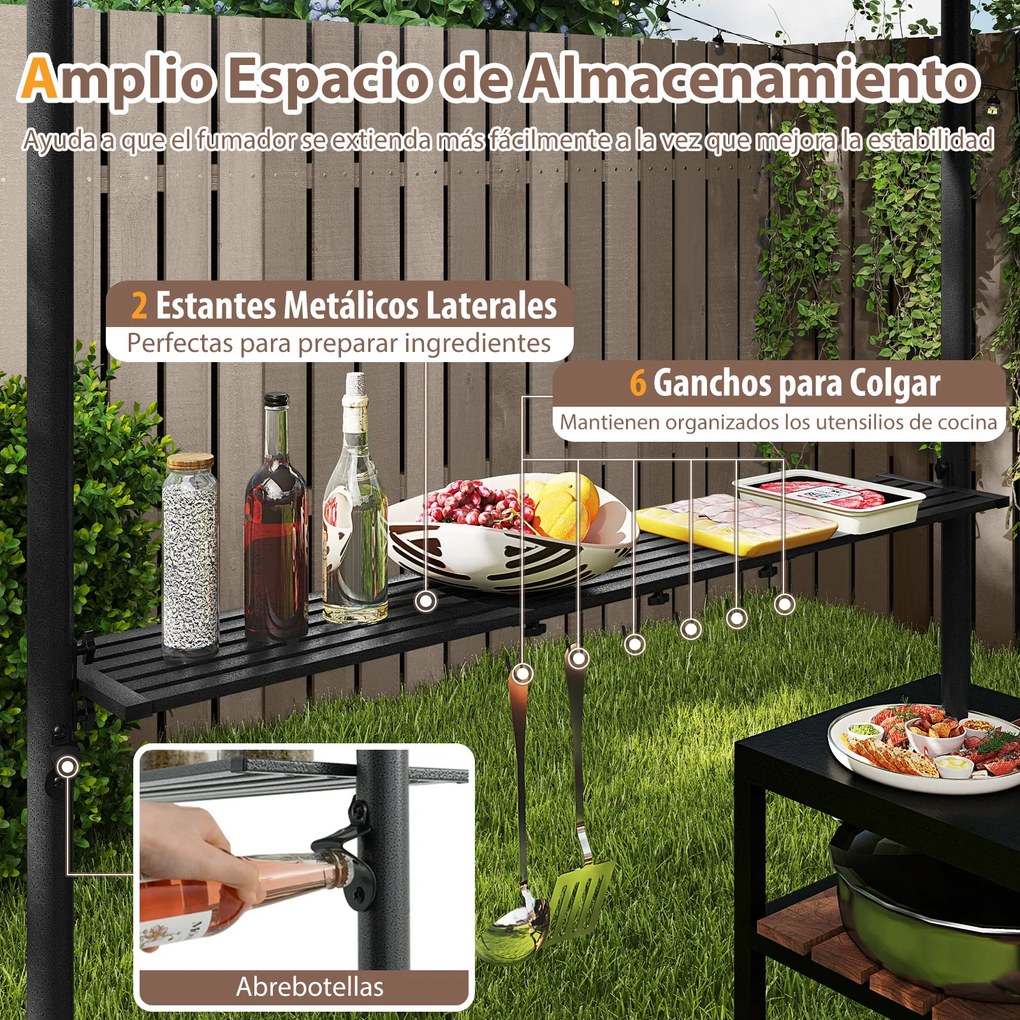 Tenda para churrasco 242 x 150 cm (GRELHADOR NÂO INCLUIDO) com teto duplo, 2 prateleiras, 6 ganchos e Estrutura metálica Bege