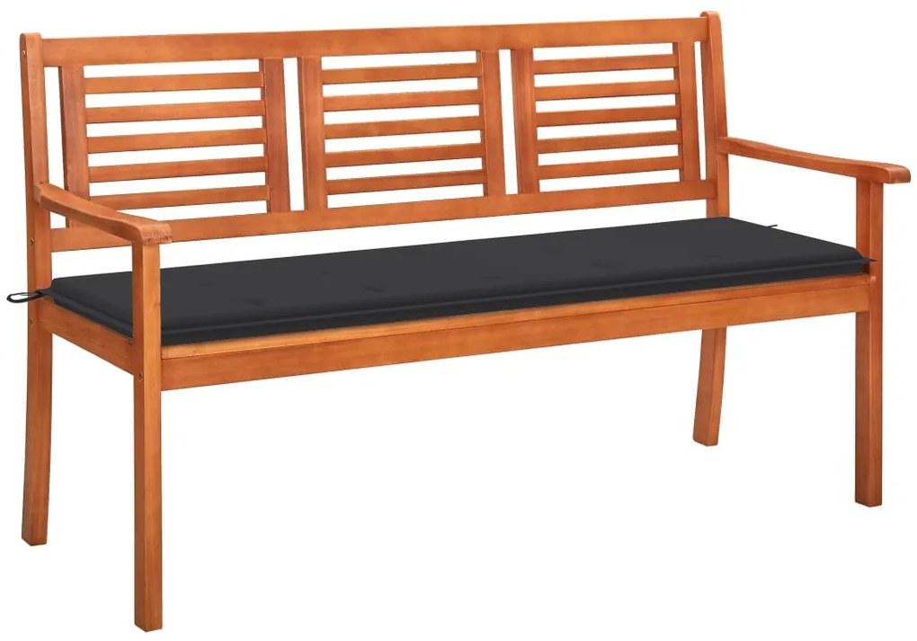 vidaXL Banco de jardim 3 lugares c/ almofadão 150 cm eucalipto maciço