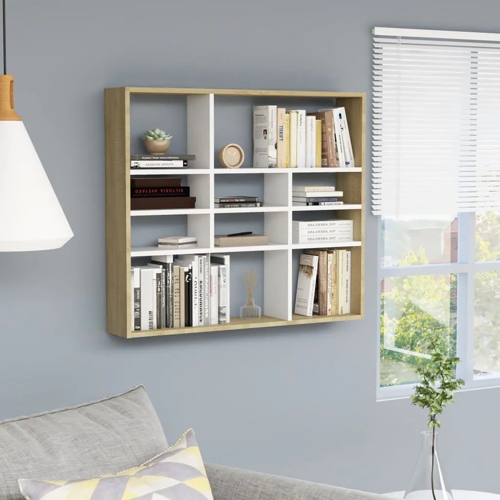 802944 vidaXL Estante de parede 90x16x78 cm contrap. branco e carvalho sonoma