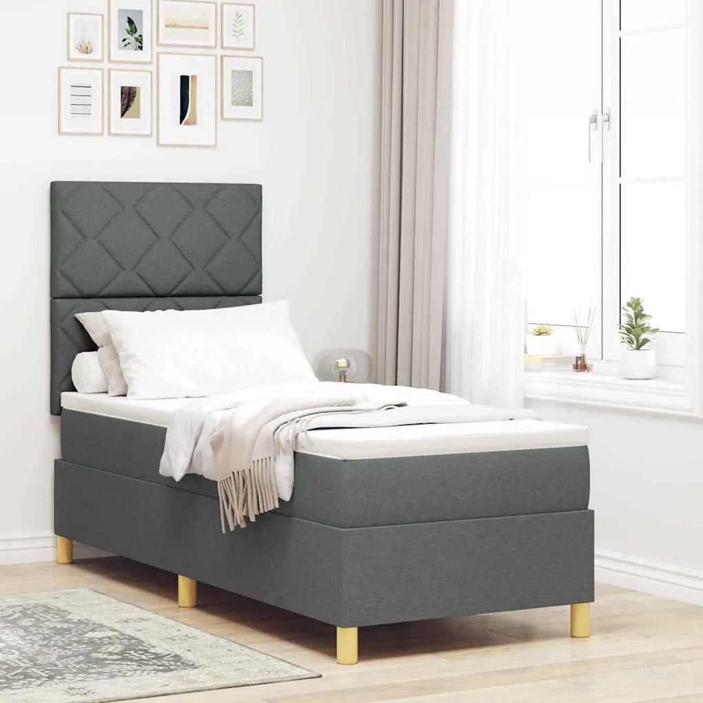 Cama Box Spring com Colchão Cinza Escuro 80x200 cm Tecido