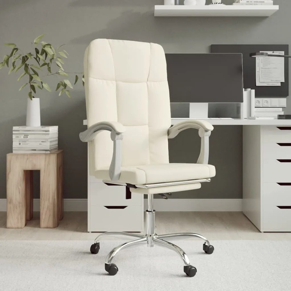 vidaXL Cadeira de escritório reclinável couro artificial cor creme