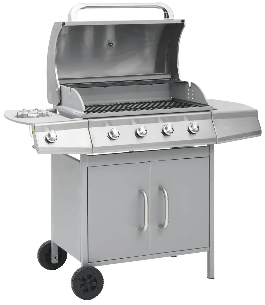 Grelhador/barbecue a gás 4+1 zonas de cozinhar prateado
