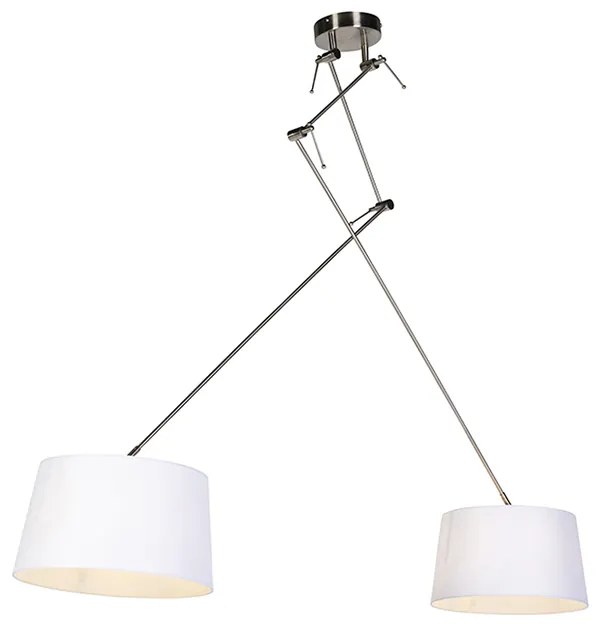 Candeeiro de suspensão em aço com abajures de linho branco 35 cm 2-luzes - Blitz Country / Rústico,Moderno