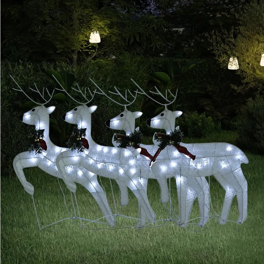 Renas de Natal 4 pcs 80 luzes LED branco