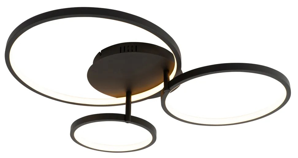 LED Candeeiro de teto inteligente preto 3 luzes com comando remoto - Rondas Design