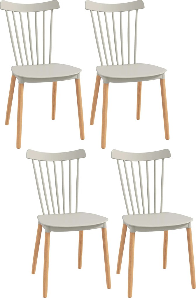 HOMCOM Conjunto de 4 Cadeiras Estilo Nórdico com Encosto Alto e Pés de Madeira de Faia 43x52,5x83 cm Cinza Claro | Aosom Portugal