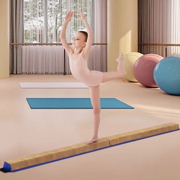 Trave de equilíbrio ginástica portátil dobrável de 240 CM com capa de camurça e espuma para equipamento de treino para crianças Azul