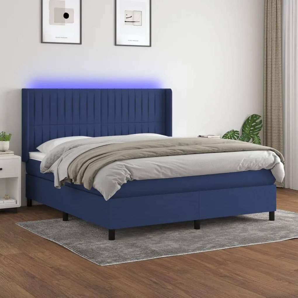 vidaXL Cama box spring c/ colchão e LED 160x200 cm tecido azul