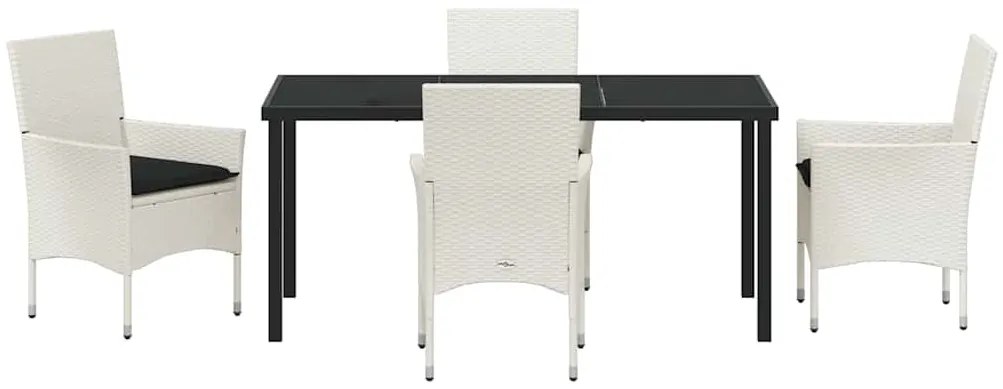 Conjunto de Jantar Jardim 5 Peças com Almofadas de Rattan Branco