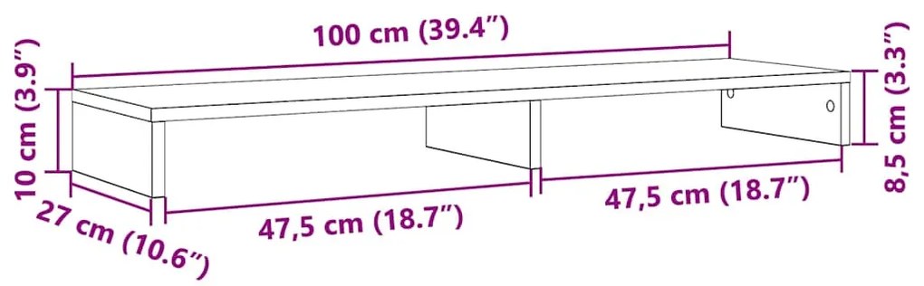 Suporte para monitor 100x27x10 cm deriv. madeira carvalho preto