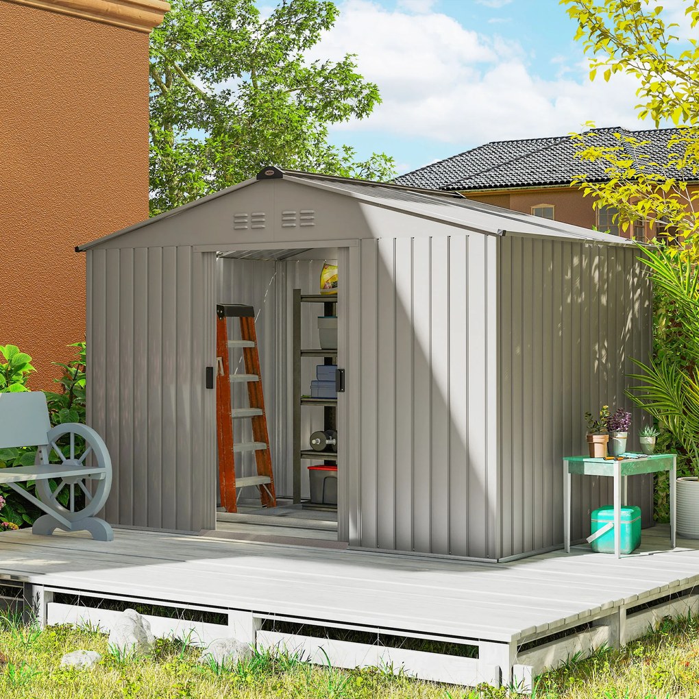 Abrigo de jardim com 5,4 m², dimensões: 2,77 x 1,95 x 1,92 m, com fundações incluídas (PISO NÃO INCLUIDO), porta de correr, aberturas de ventilação e