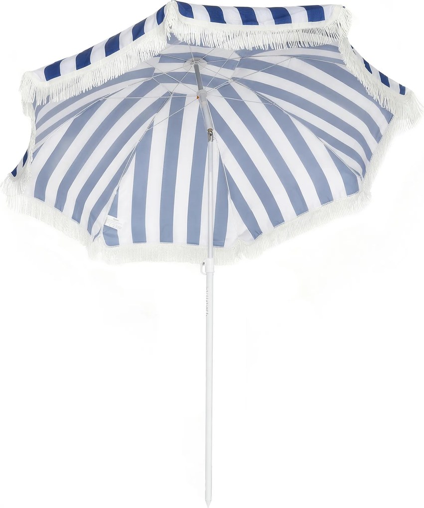 Outsunny Chapéu de Sol de Praia com Franjas Ø180 cm Chapéu de Sol Exterior com Altura Ajustável Inclinação 30° Azul e Branco | Aosom Portugal