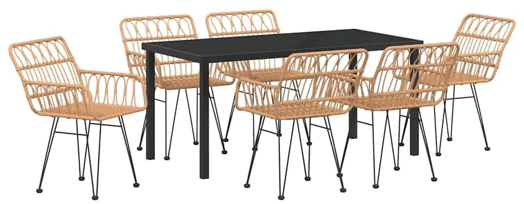 Conjunto de Jantar de Jardim de 7 Peças em Rattan Sintético Marrom