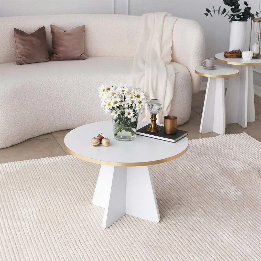 Mesa de Centro Mushroom – Dourado e Branco – 60 cm x 40 cm x 60 cm