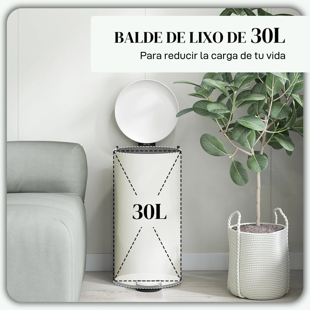 Balde de Lixo para Cozinha 30L Cubo de Lixo com Pedal Tampa com Fecham